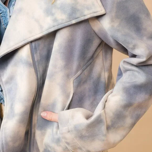 22068J - Suede Tie Dye Moto Jacket  Blue B. - Picture 4 of 4